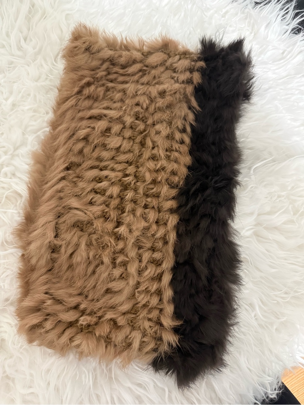 Danier Faux Fur Accent Pillow in Tan and Dark Brown